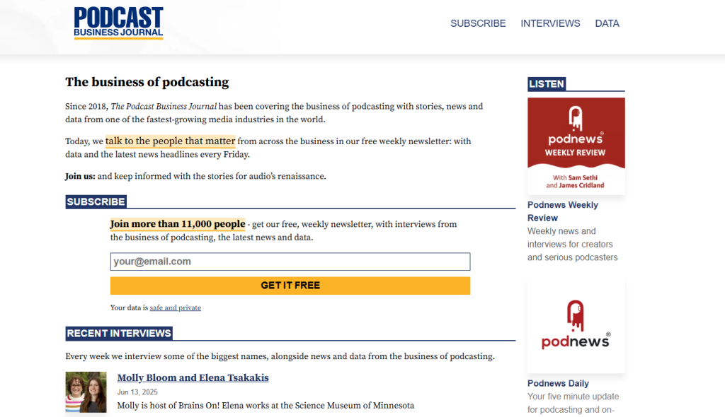 Podcast Business Journal podcast newsletter