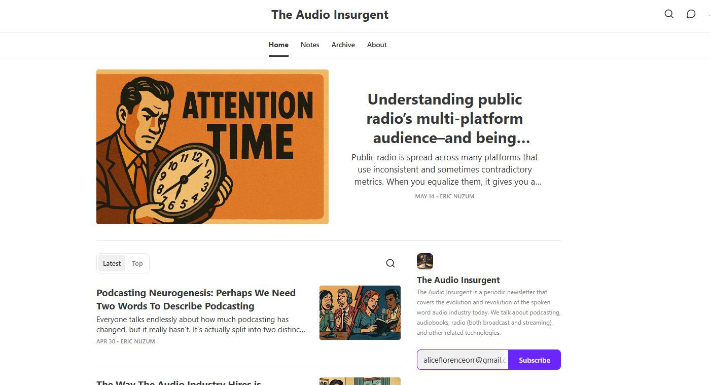 The Audio Insurgetn podcast newsletter