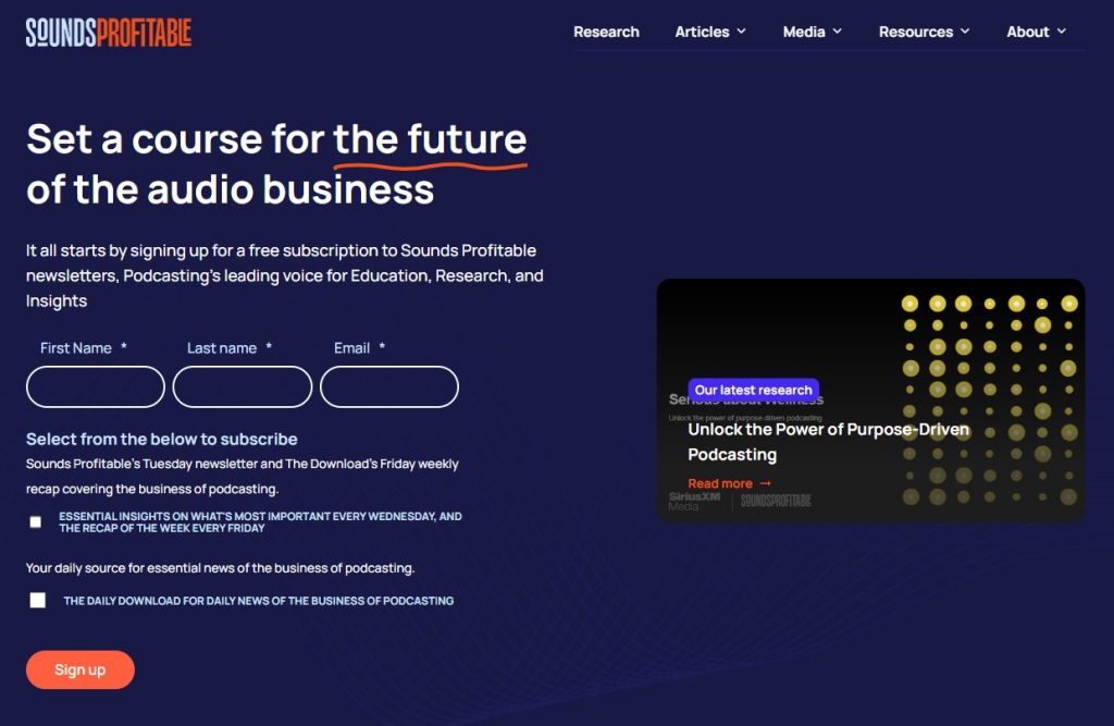 Sounds Profitable podcast newsletter