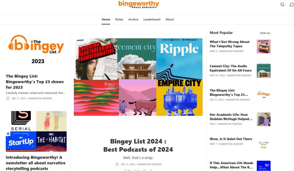 Bingeworthy podcast newsletter